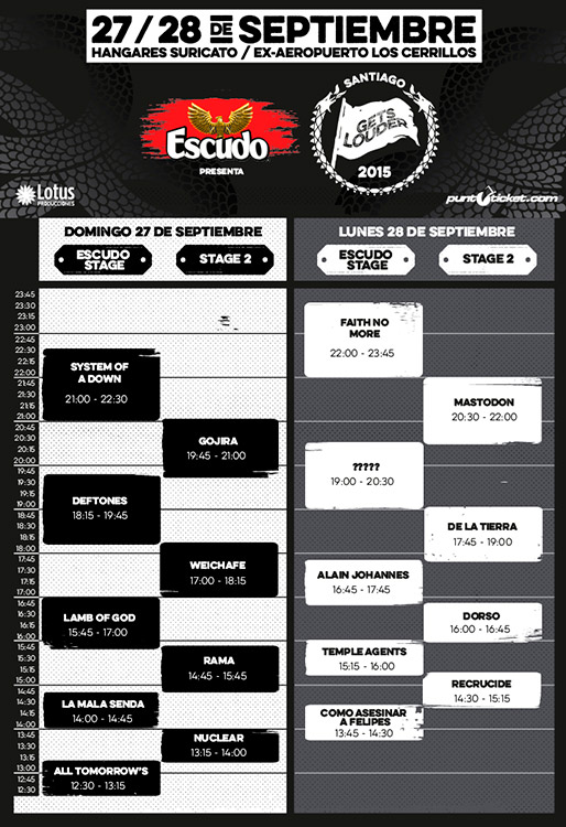 Santiago Gets Louder 2015 - Horarios
