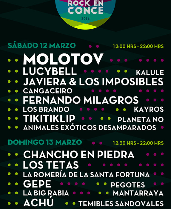 Rock en Conce 2016 bandas artistas