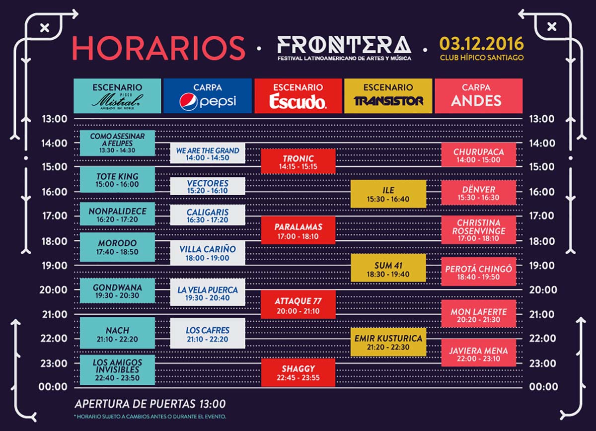 horarios de frontera festival 2016